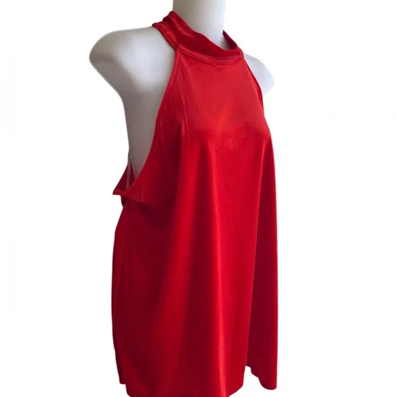Worthington Bright Red Velvet Halter Top Woman Back Button Closure 1X NWT - Picture 3 of 4